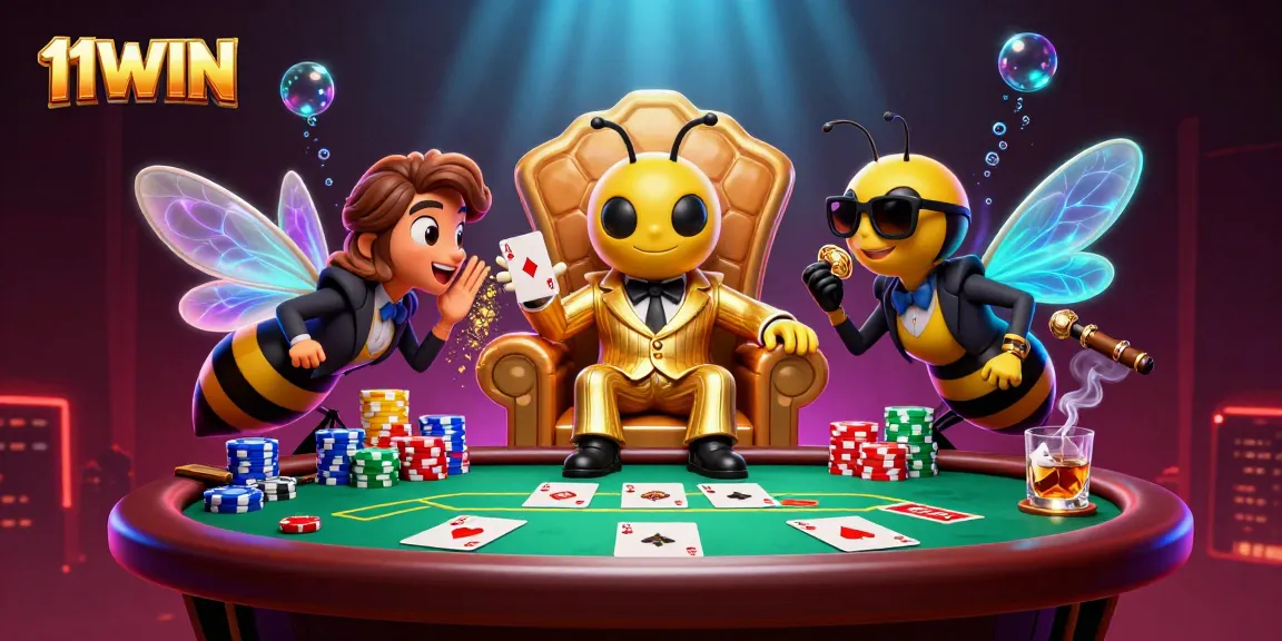 Engage your luck with the vibrant 11WIN poker scene featuring characters and dynamic visuals.