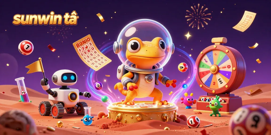 Engage with sunwin tải as Martian characters celebrate in a golden casino on Mars.