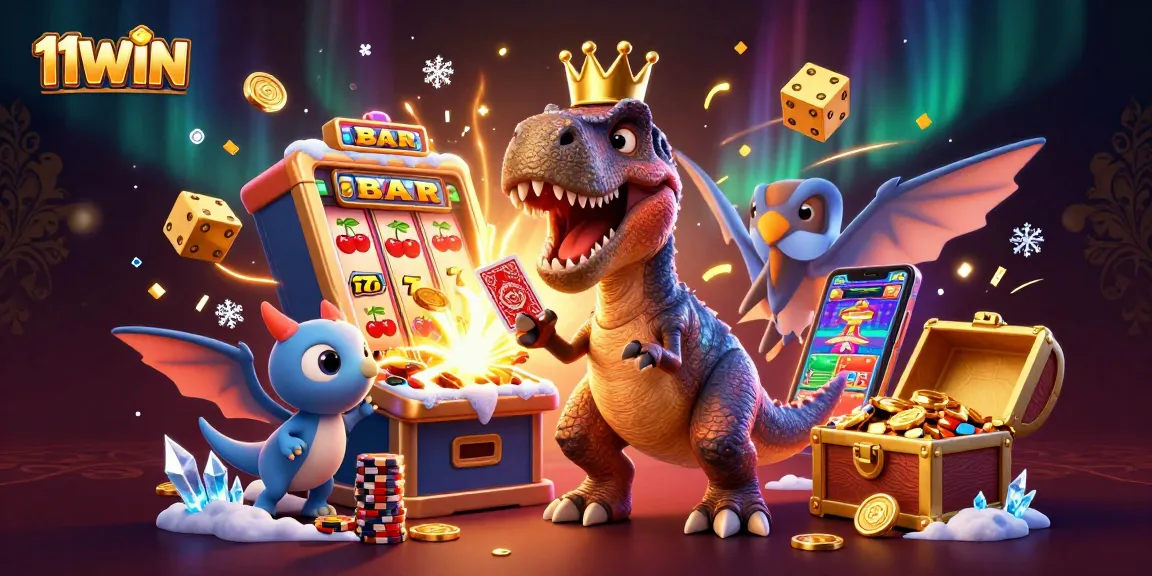 Engage with the thrilling casino world of 11WIN through a lively 3D rendition of a T-Rex and friends.