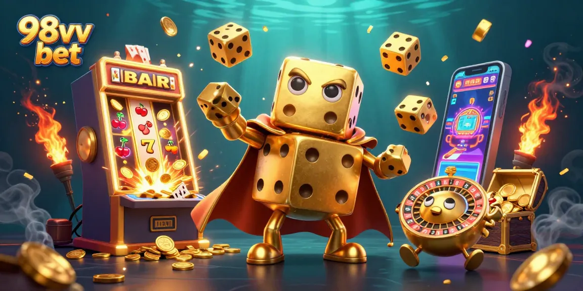 Experience thrilling wins with 98vv bet in a vibrant casino scene filled with gold and excitement.