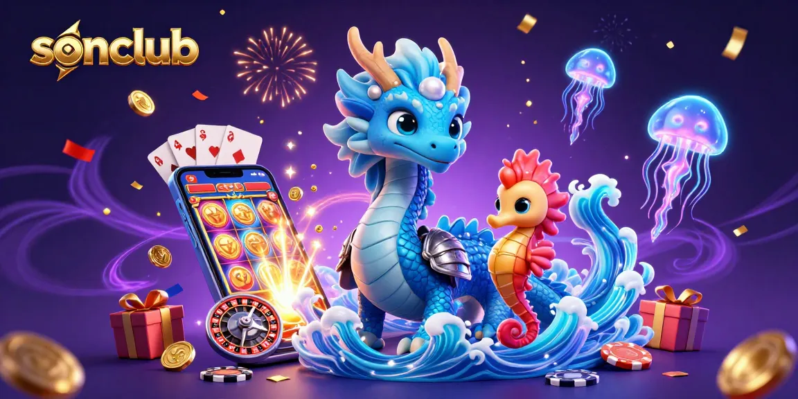 Experience thrilling action with sonclub's colorful dragon, vibrant jellyfish, and interactive gaming elements.