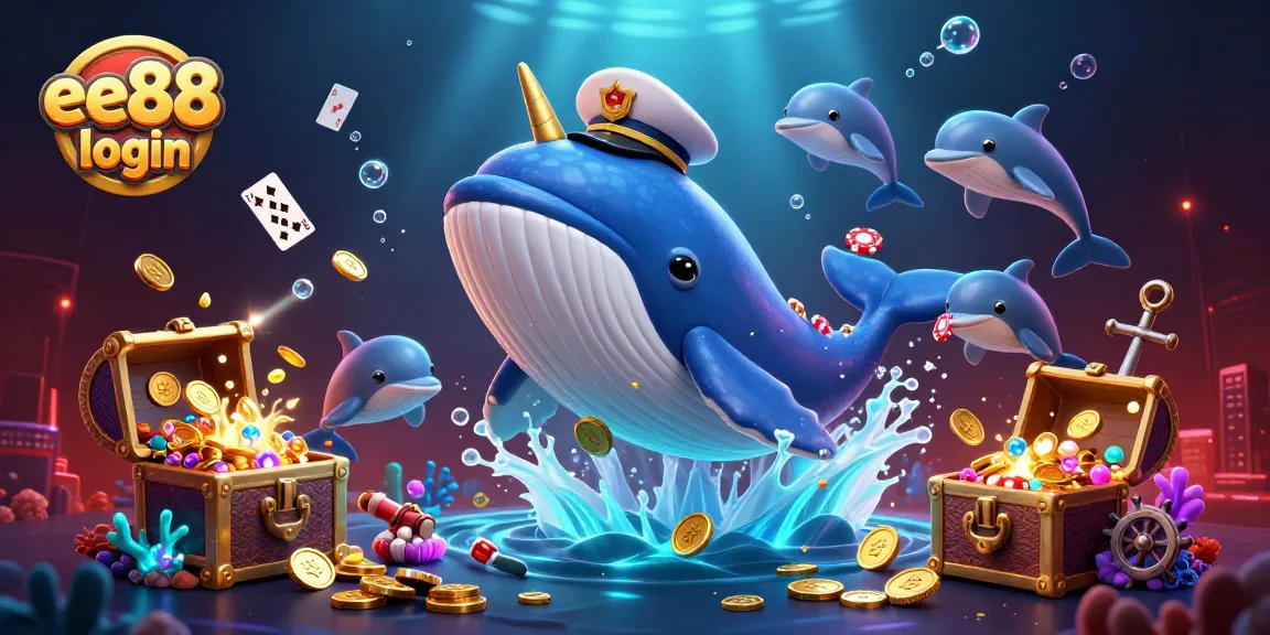 Experience thrilling gaming at EE88 login with an epic sea adventure featuring a cartoon whale and playful dolphins.