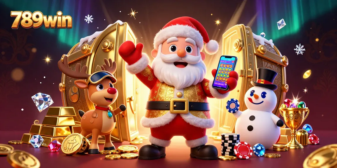 Experience the excitement of 789win with Santa, a reindeer dealer, and a chip-top hat snowman.