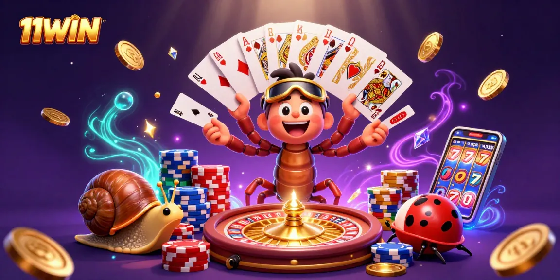 Experience thrilling gameplay with 11WIN's vibrant casino scene featuring unique characters.