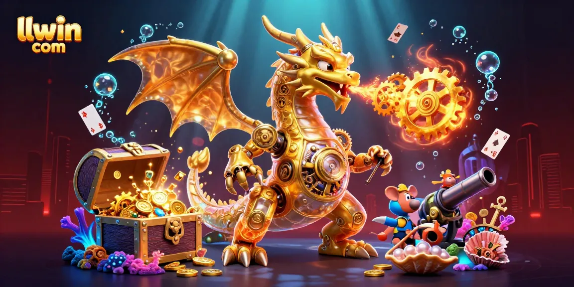 Engage with llwin com in a vibrant 3D scene featuring a golden dragon and immersive casino elements.