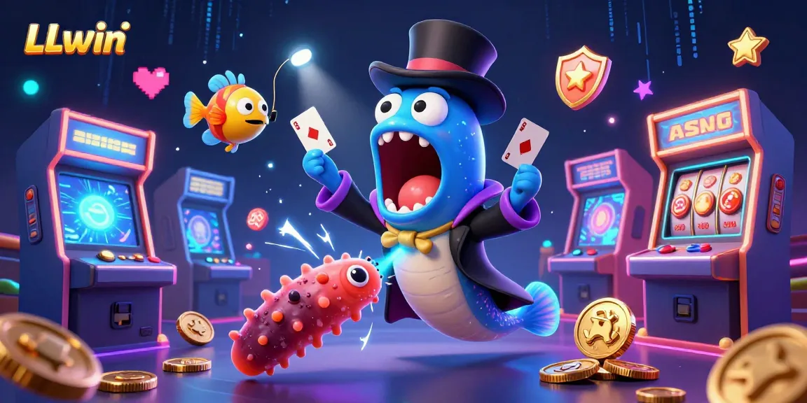 LLwin showcases vibrant deep-sea characters engaging in casino-themed magic tricks in an immersive gaming world.