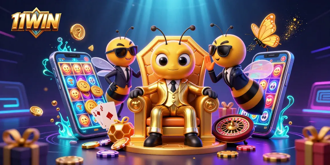 Engage in thrilling slots with 11WIN's vibrant casino scene featuring a bumblebee mob boss.